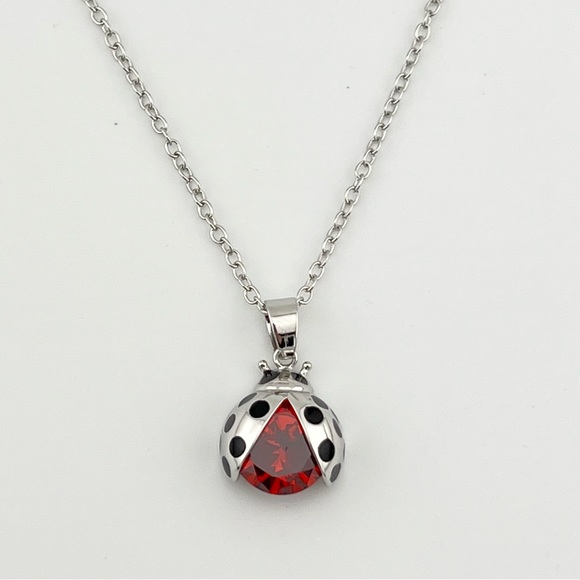 Swarovski Crystal Ruby Red Ladybug Necklace Silver - Picture 5 of 9